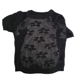 Lucky Brand Black Crochet Knit Short Sleeve Top‎ - Women's Medium